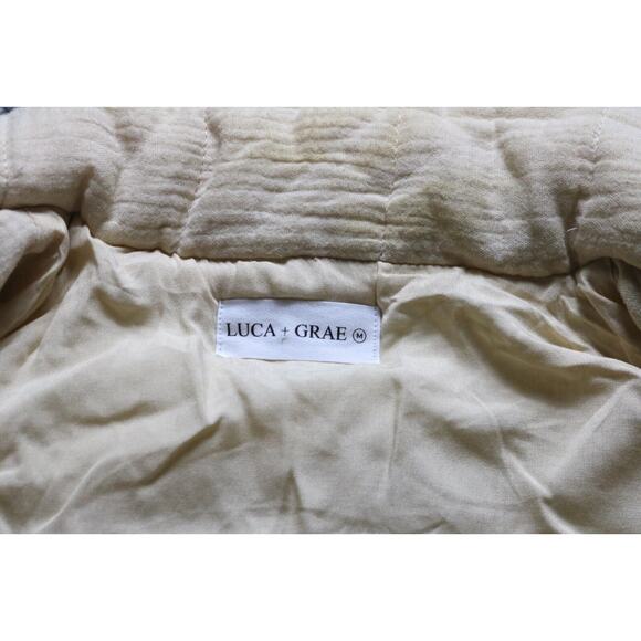 Luca + Grae Coat Womens Medium Tan Beige Puffer Quilted Jacket Short Snap Button - Picture 3 of 6